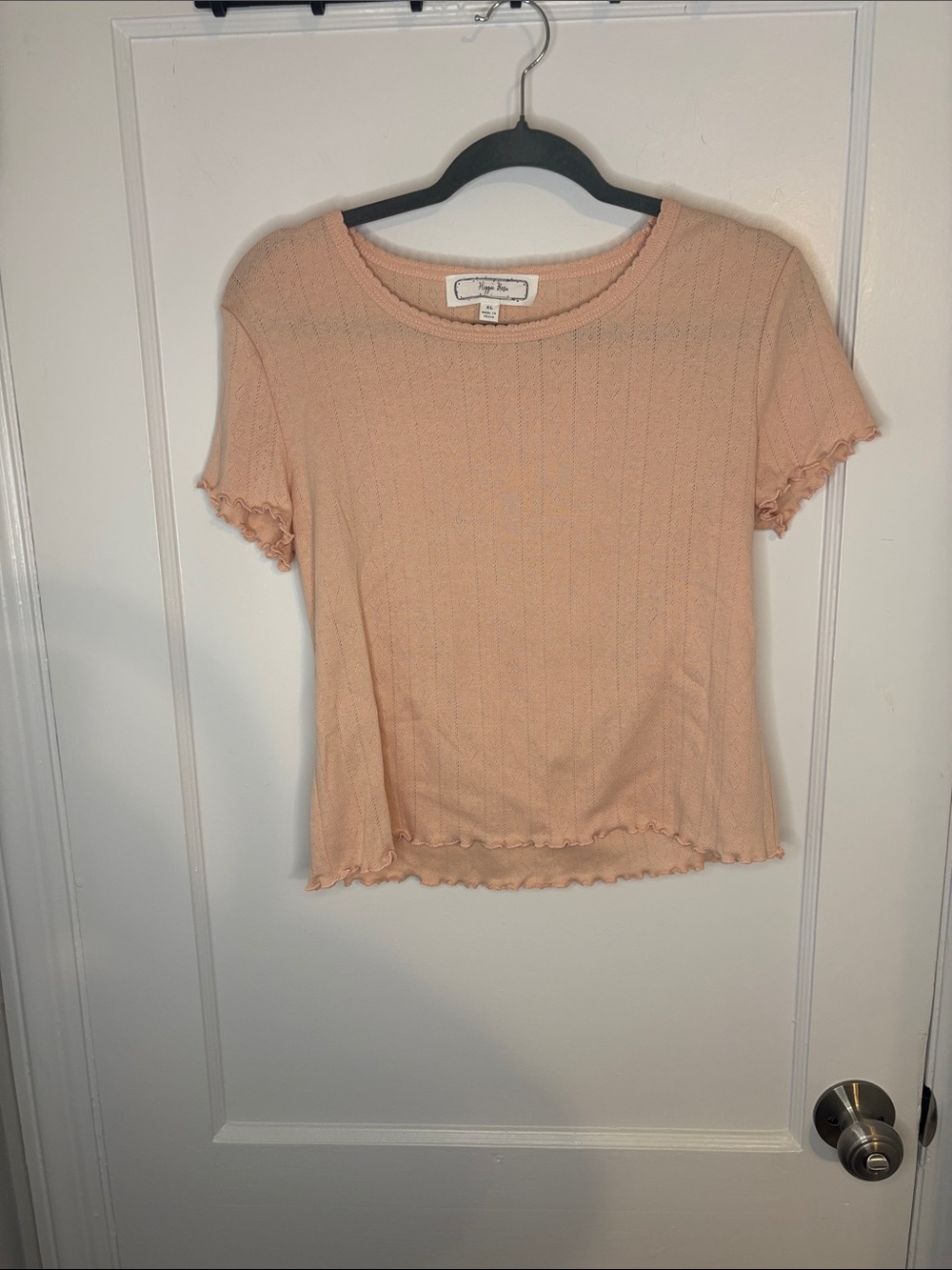 Hippie Rose Peach Ribbed Lettuce-Trim Short Sleeve Tee